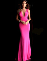Hot Pink Plunging Neckline Sleeveless Prom Dress INDO0164996