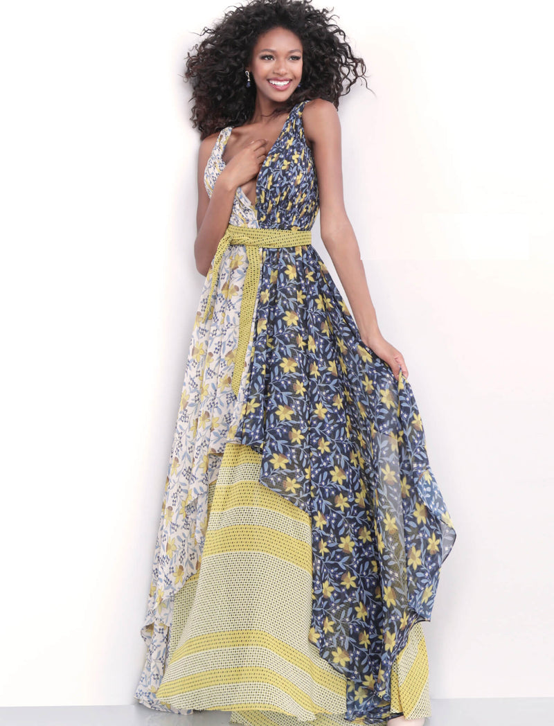 Jovani Multicolored V-Neck Chiffon Prom Dress - Style IND0165077