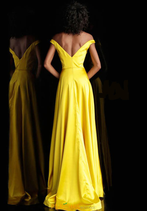 Jovani Yellow Off the Shoulder Prom Dress - Style IND0167752