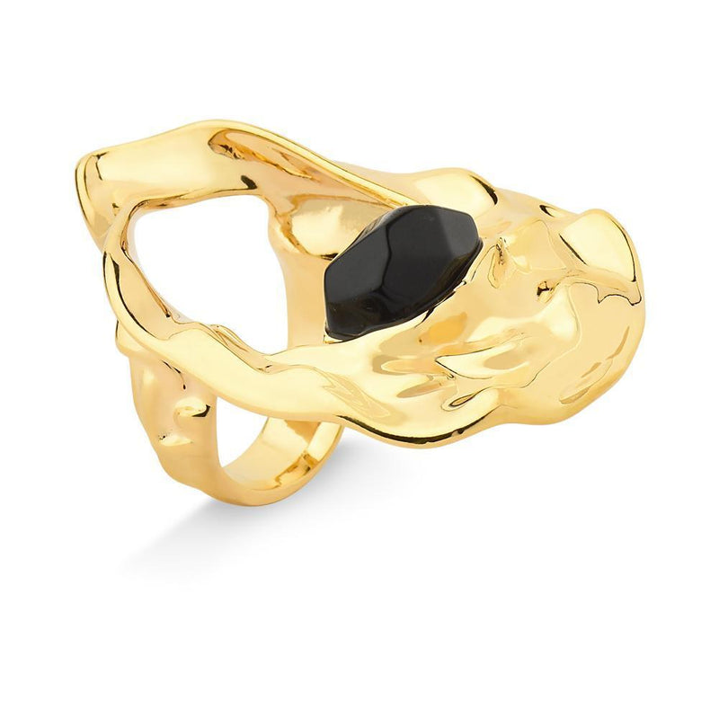 MD1580 Paradoxo Ring 18k Gold Plated Onyx stone